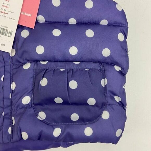 Gymboree Girls Size 2T Purple Polka Dot Hooded Puffer Vest Fur Trim NWT - Picture 3 of 6